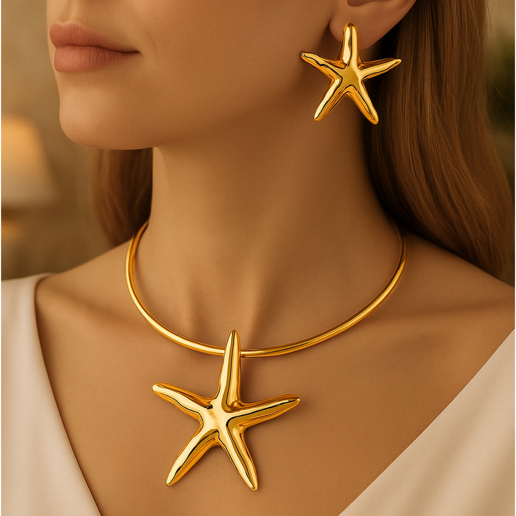 Golden Starfish - Choker & Earrings Set