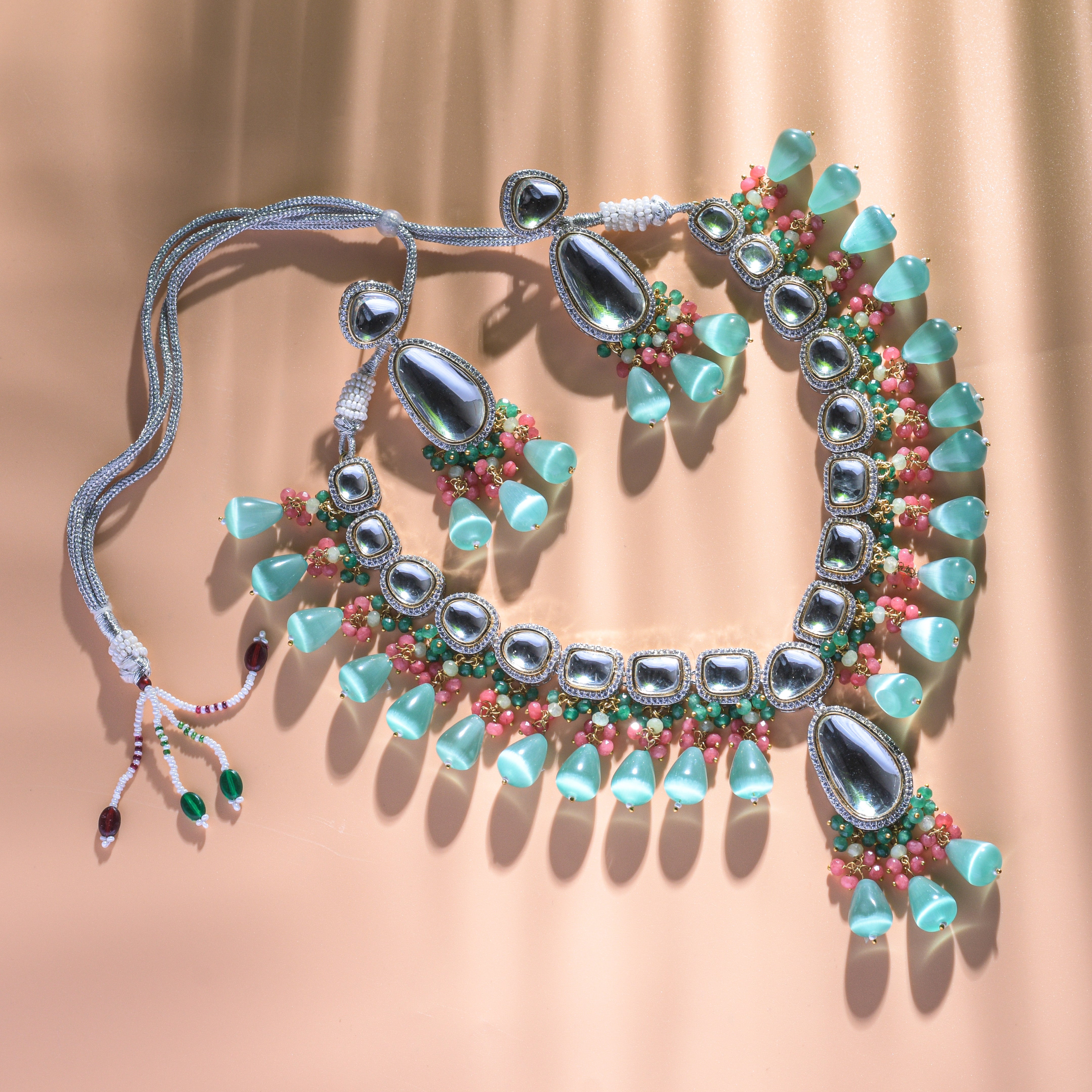 Elegant Kundan Necklace Set with Beads