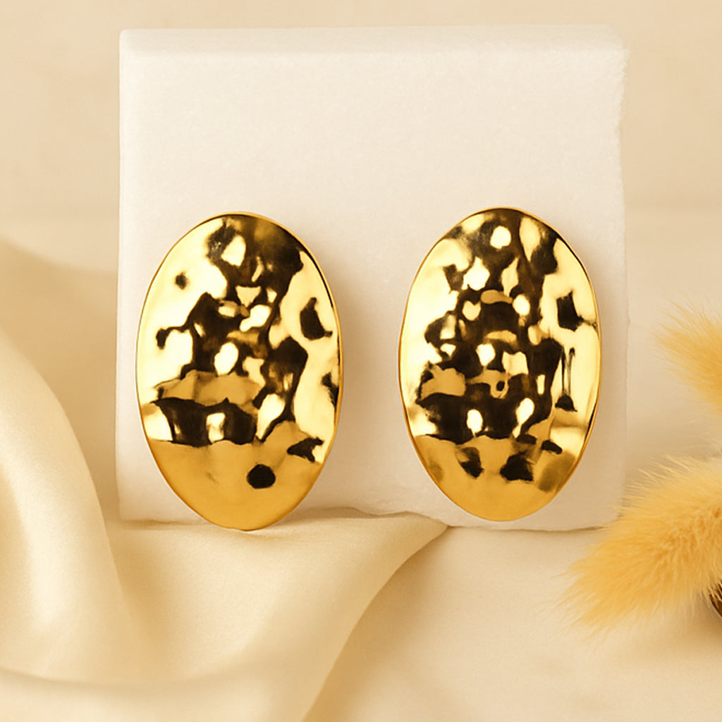 Golden Crinkled Statement Earrings