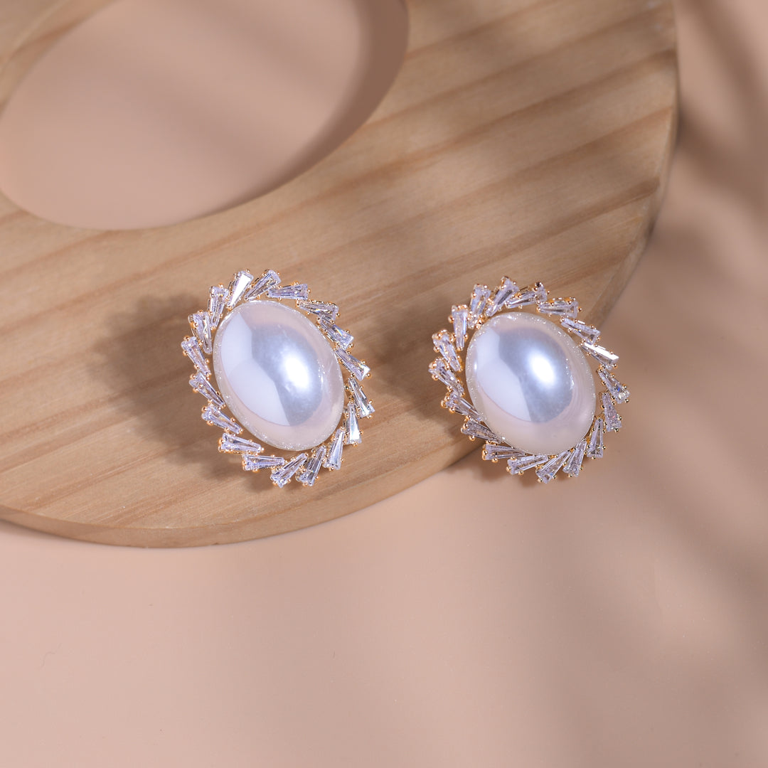 White Finish Sterling Silver Pearl Earrings