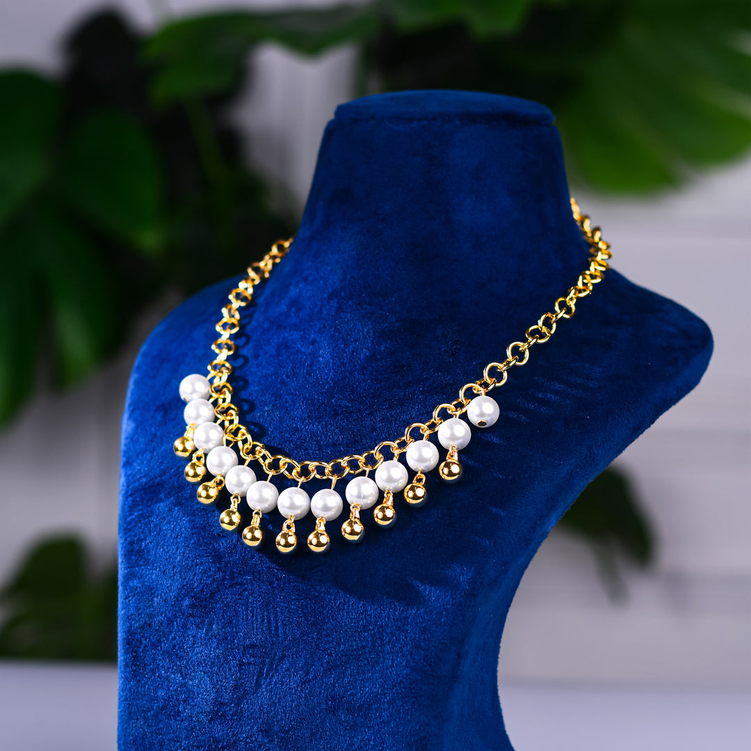 Premium Silver Pearl Beautiful Gold Plated Chain