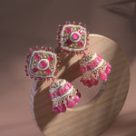 Load image into Gallery viewer, Kundan Floral Pink Jhumka Earrings
