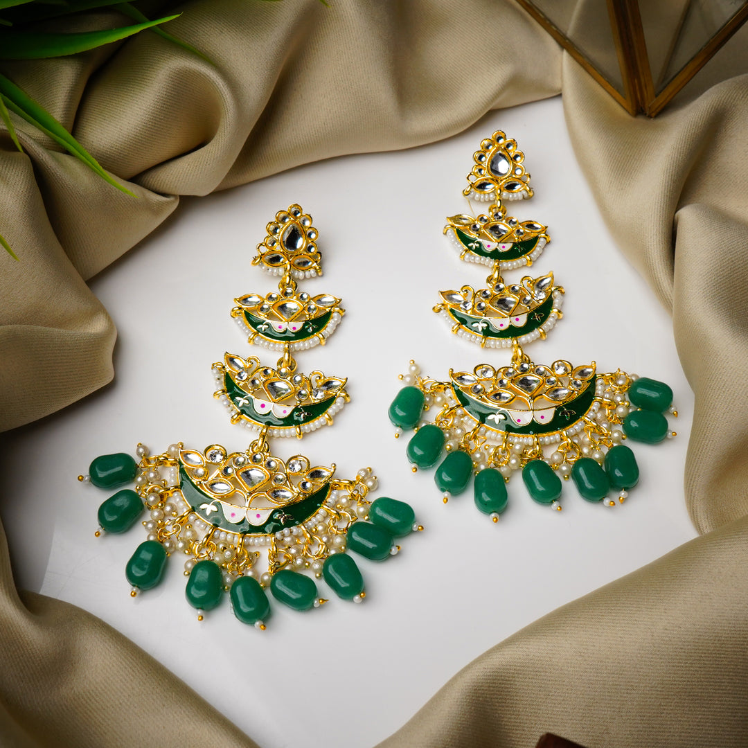 Gold Plated Green Chandbali Drop Earrings