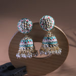 Load image into Gallery viewer, Blue Gold Toned Traditional Jhumka Earrings