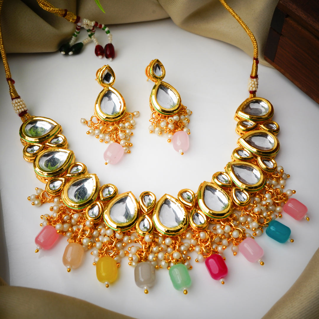 Multicolour Kundan Polki Necklace Set