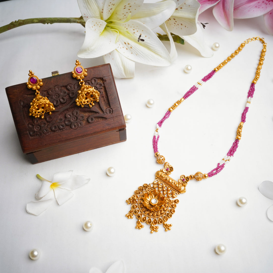 Emerald Polki Beads Necklace Set