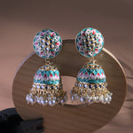 Load image into Gallery viewer, Blue Gold Toned Traditional Jhumka Earrings