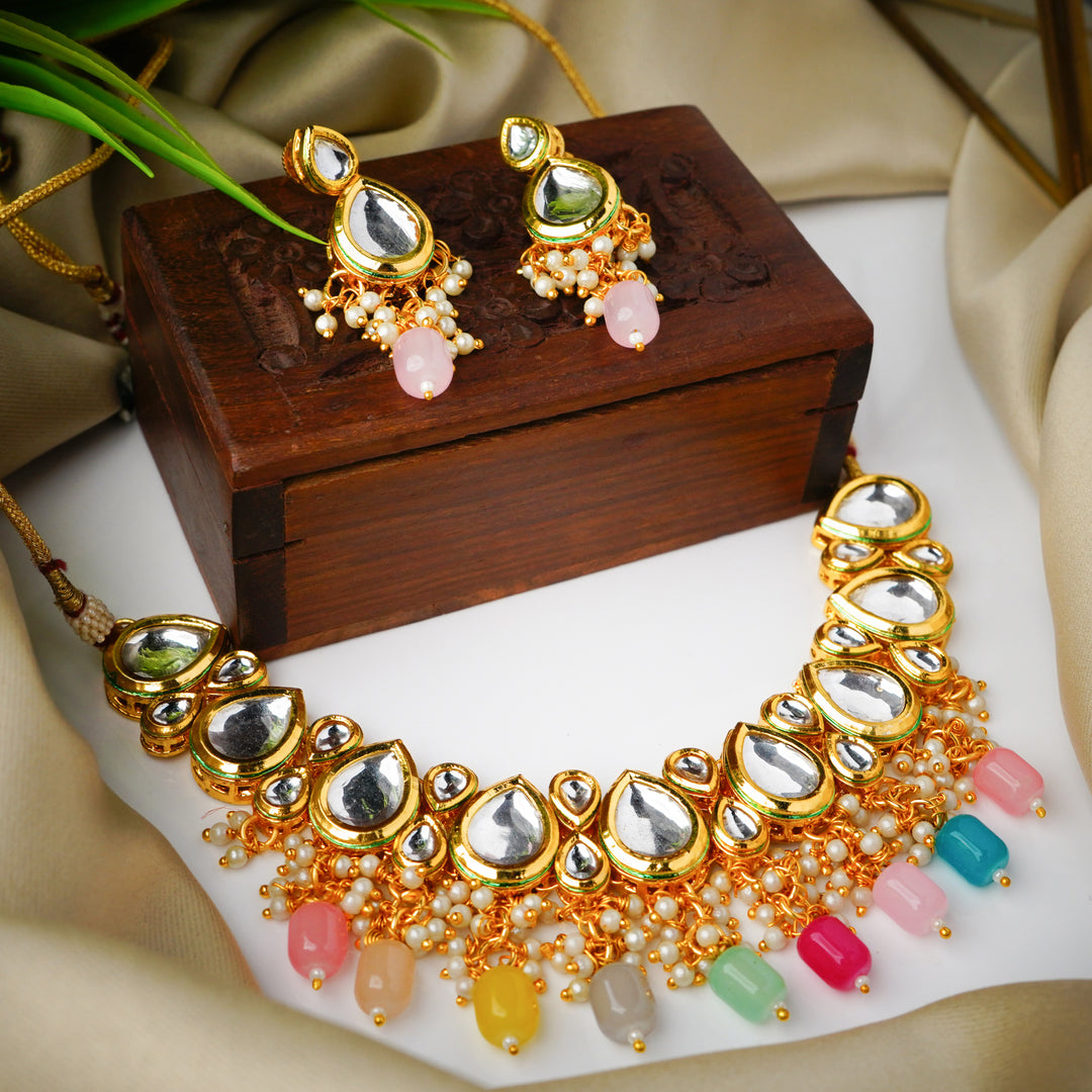 Multicolour Kundan Polki Necklace Set