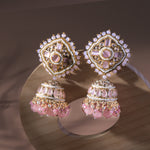 Load image into Gallery viewer, Kundan Floral Light Pink Jhumka Earrings