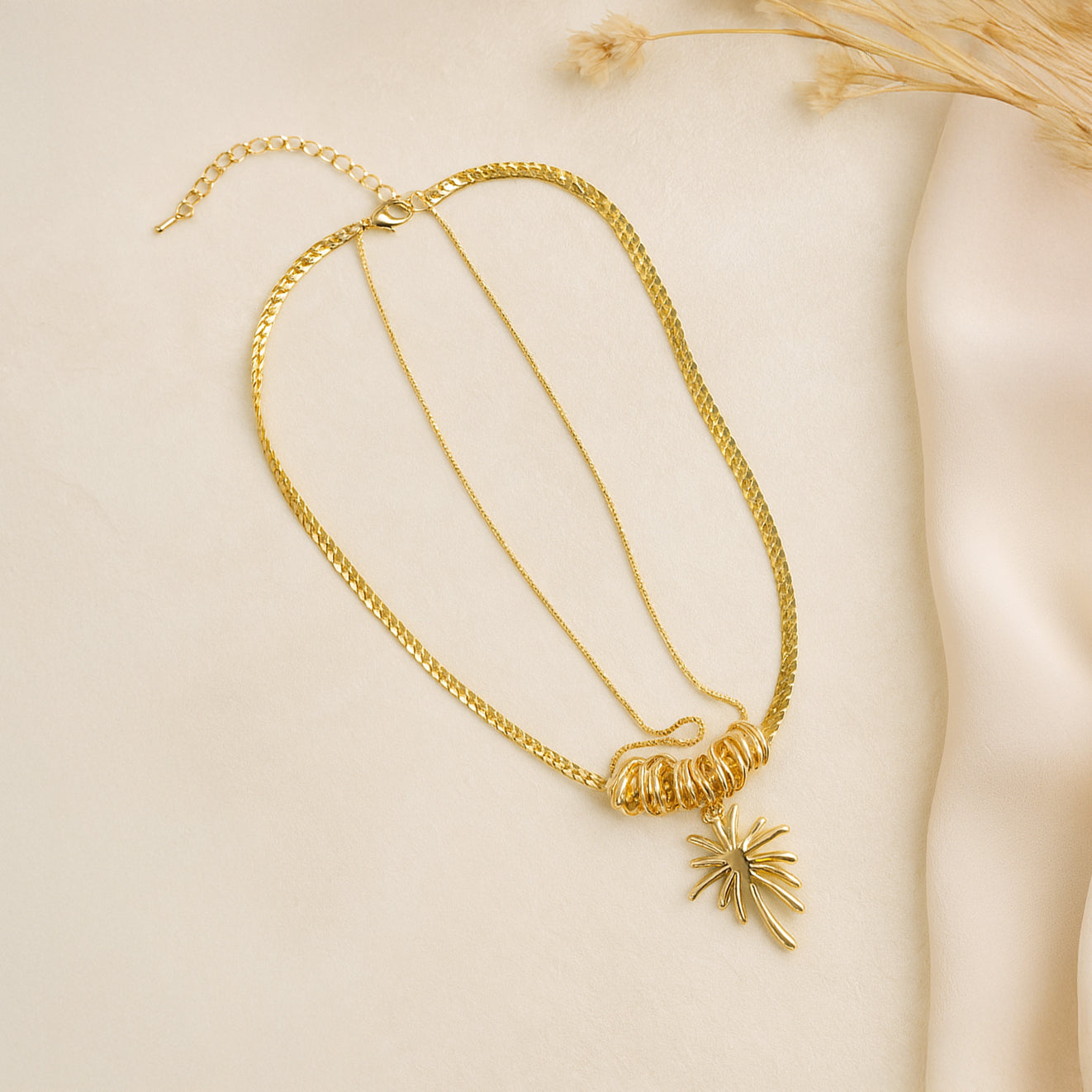 Golden Palm - Layered Pendant Necklace