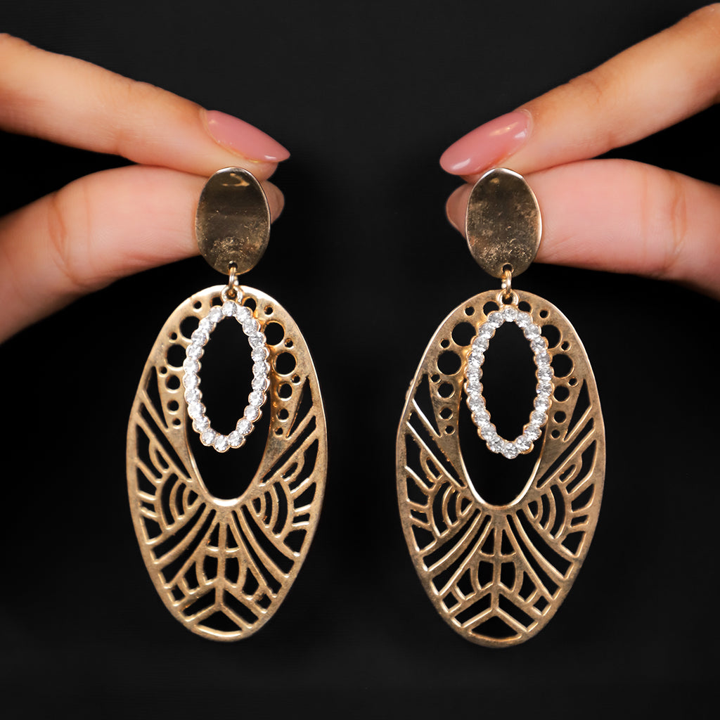 Golden Cutwork Statement Earrings
