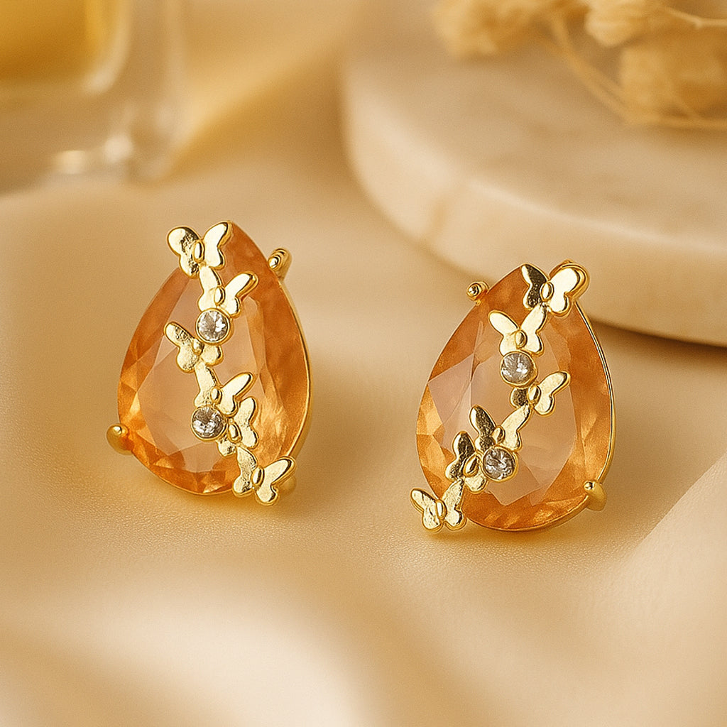 Peach Teardrop Studs