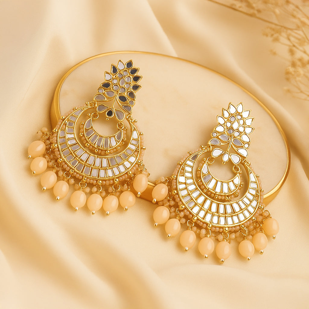 Gold Plated Chandbali Earring Light Pink