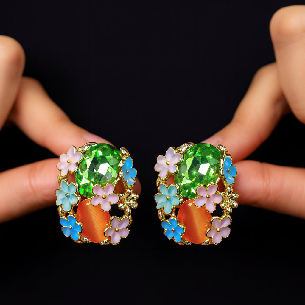 Emerald Pastel Bloom Studs