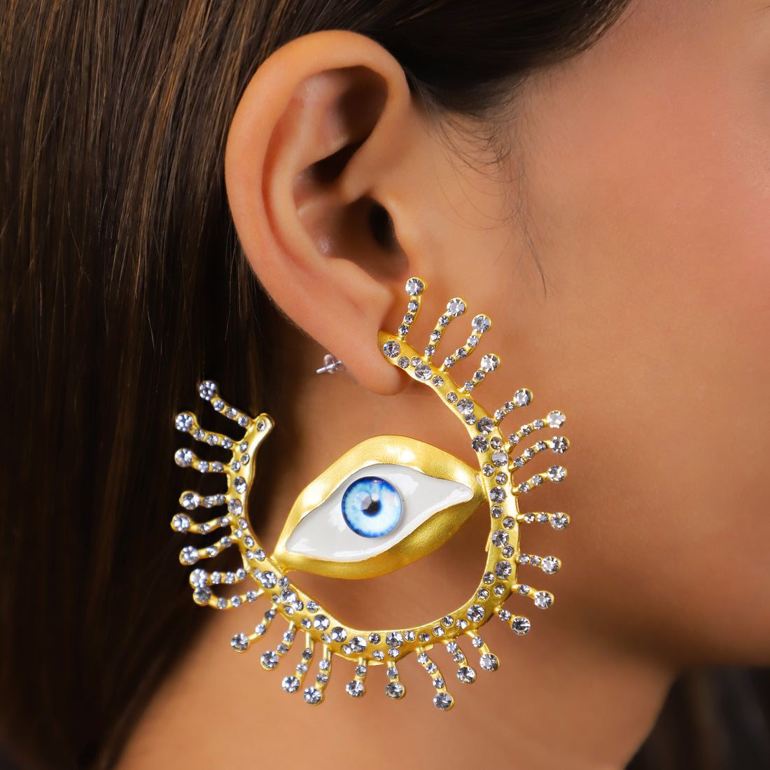 Evil Eye Golden Dangler Earrings