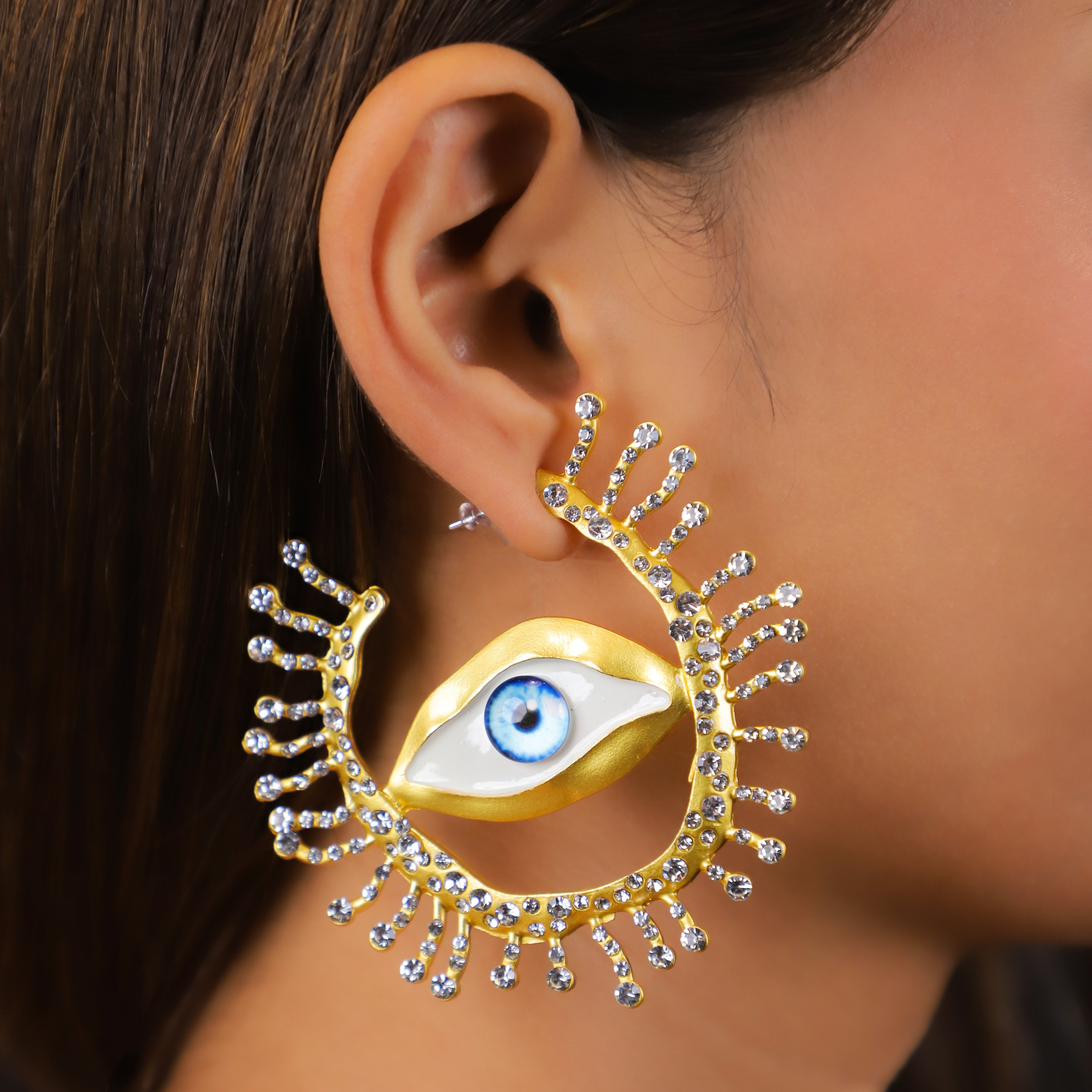 Evil Eye Golden Dangler Earrings