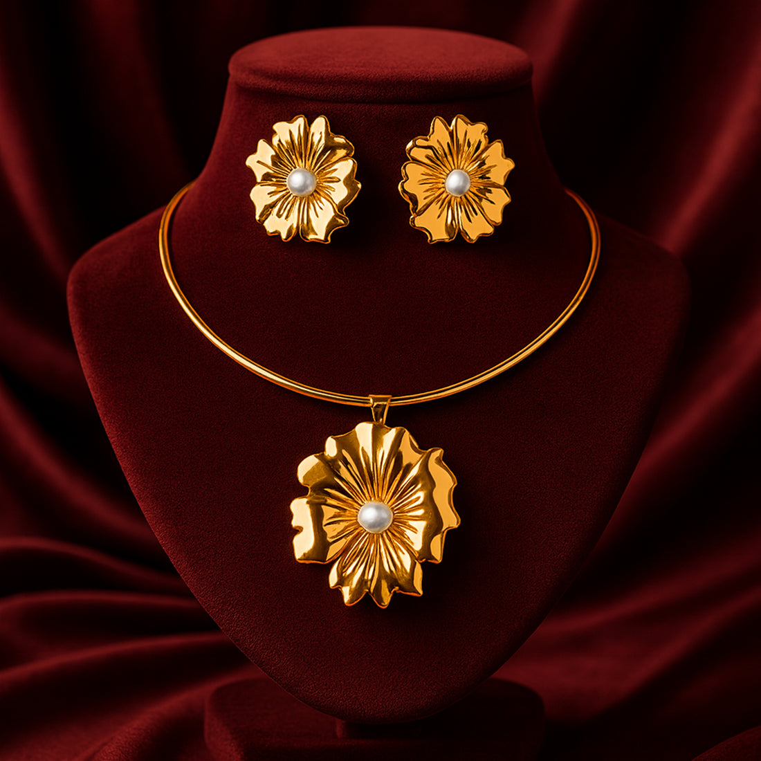 Golden Hibiscus - Choker & Earrings Set
