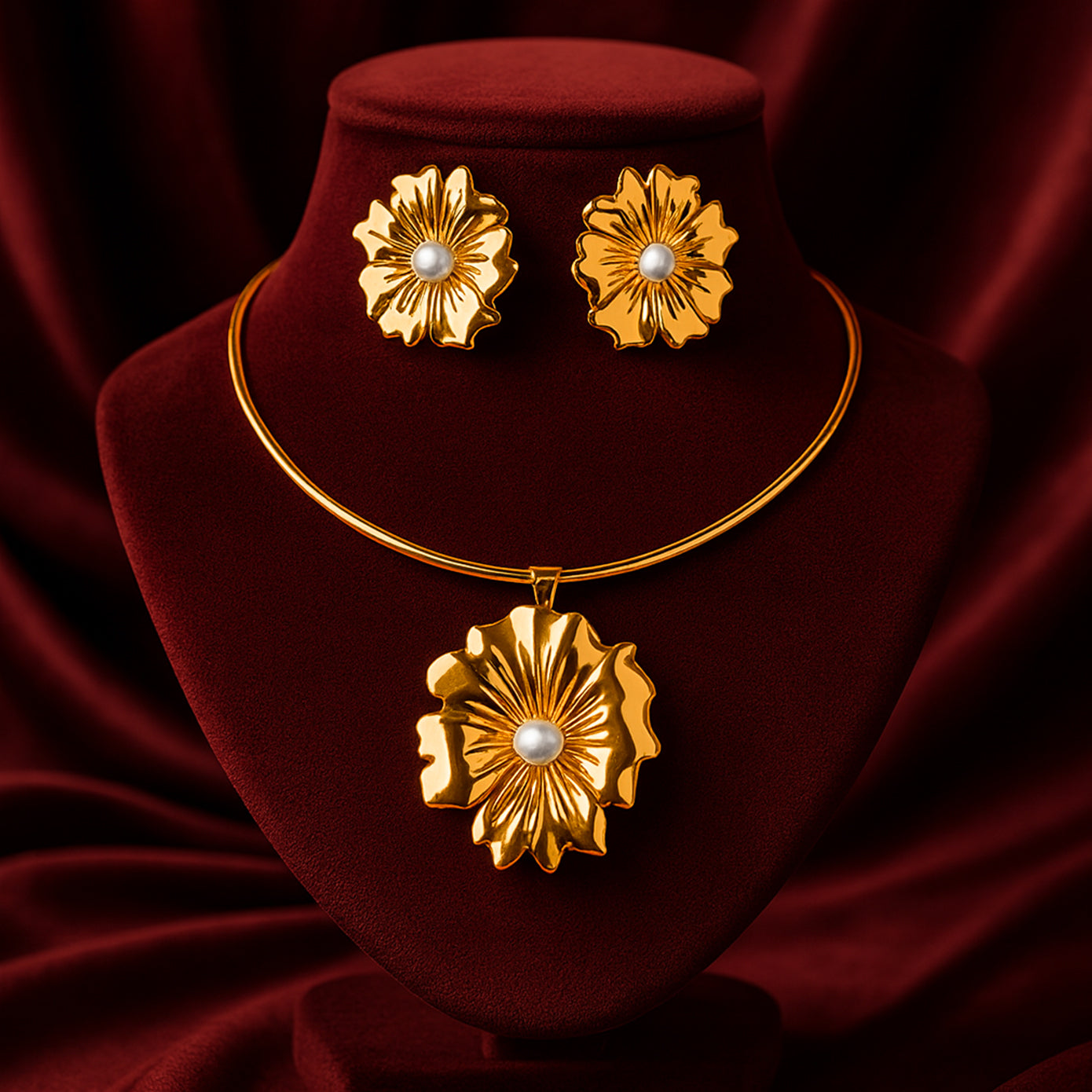 Golden Hibiscus - Choker & Earrings Set