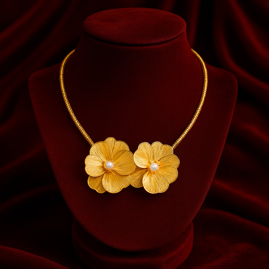 Shimmering Petals - Rhinestone Choker & Stud Earrings Set