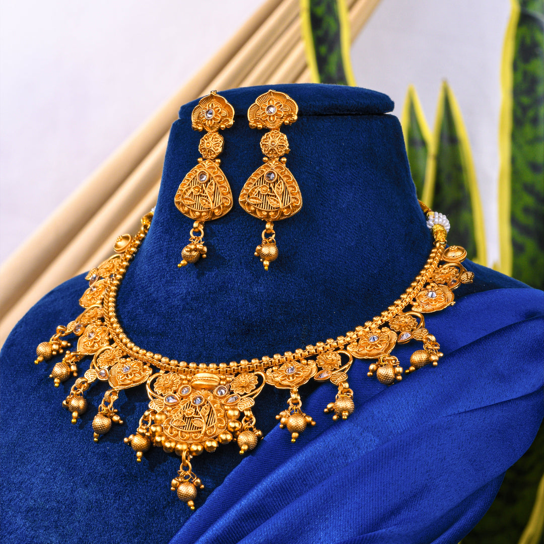 Rajwadi Gold-Plated White Stone Necklace Set