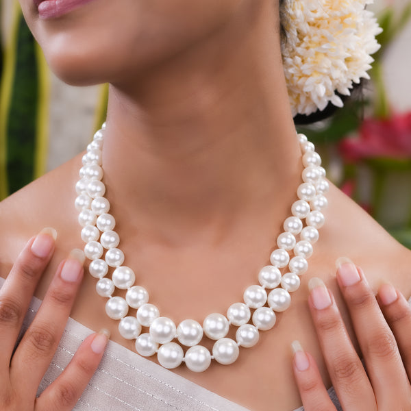 Double Strands Oval Pearl Necklace