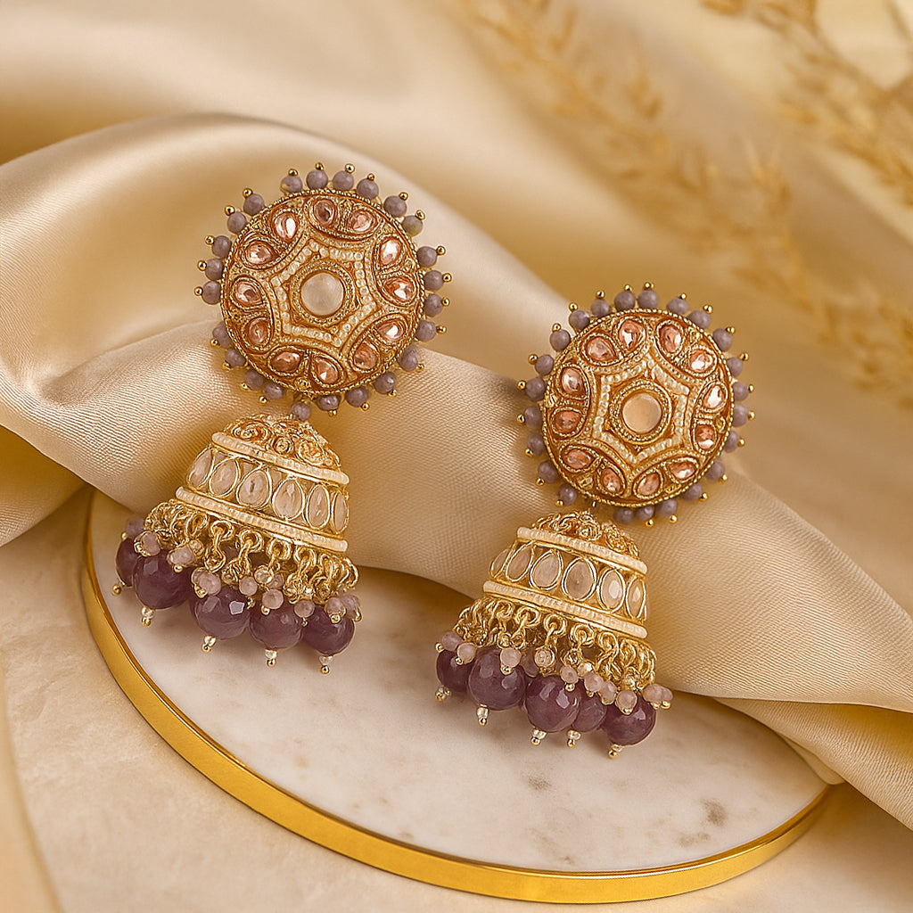 Grayish Hand Crafted Meenakari Jhumka