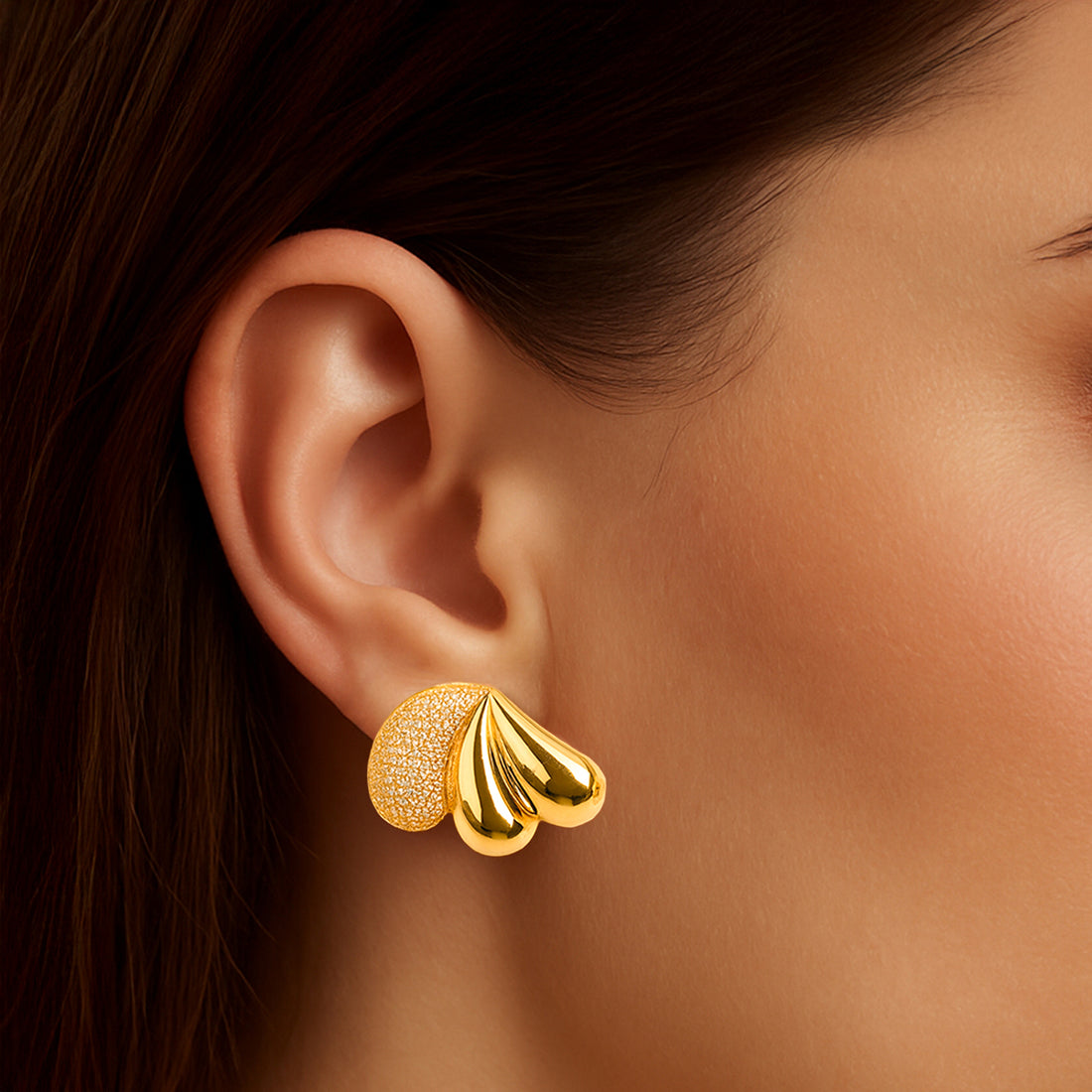 Leafy Gold - Faux Diamond Stud Earrings