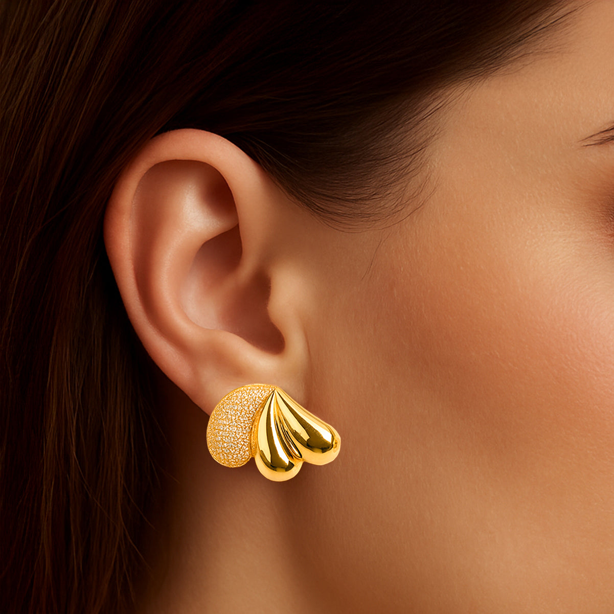 Leafy Gold - Faux Diamond Stud Earrings