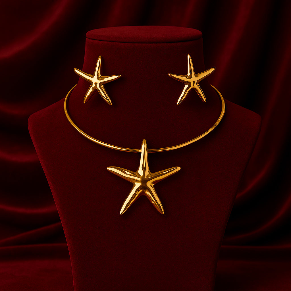 Golden Starfish - Choker & Earrings Set