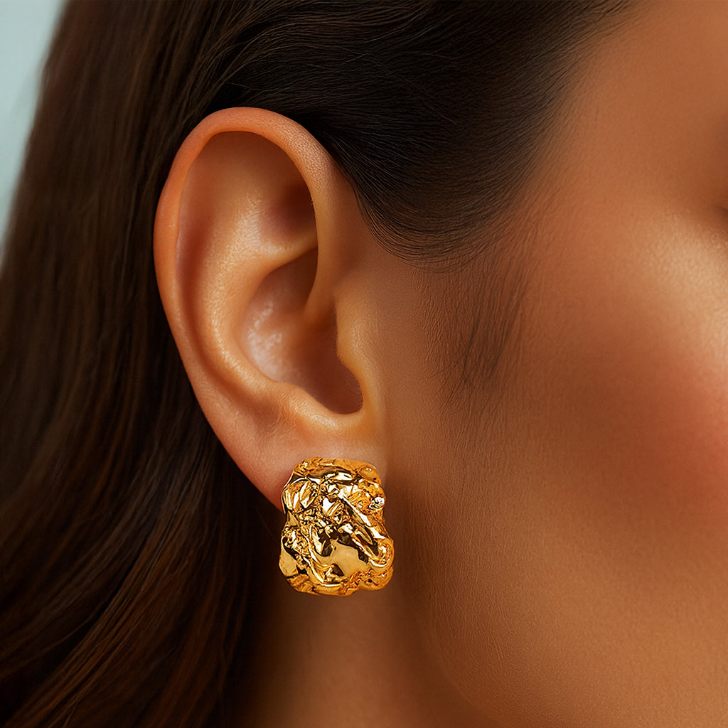 Half Hoop - Hammered Gold Studs