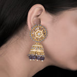 Load image into Gallery viewer, Grayish Hand Crafted Meenakari Jhumka
