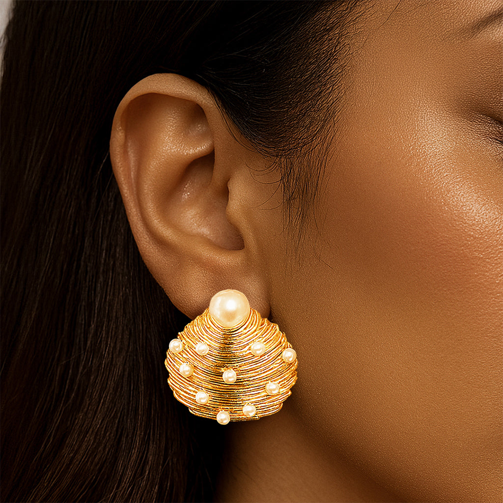 The Pearly Shell - Statement Stud Earrings
