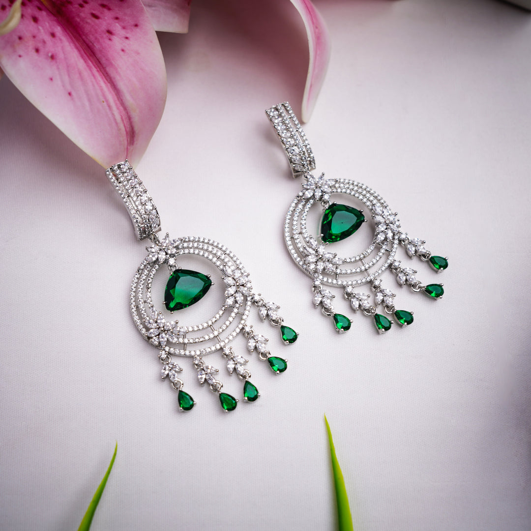 Elegance Green and White Gems Earrings