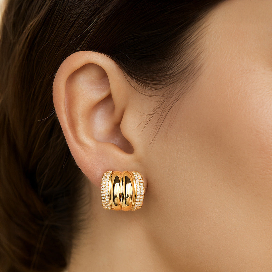 Golden Halo - Faux Diamond Stud Earrings