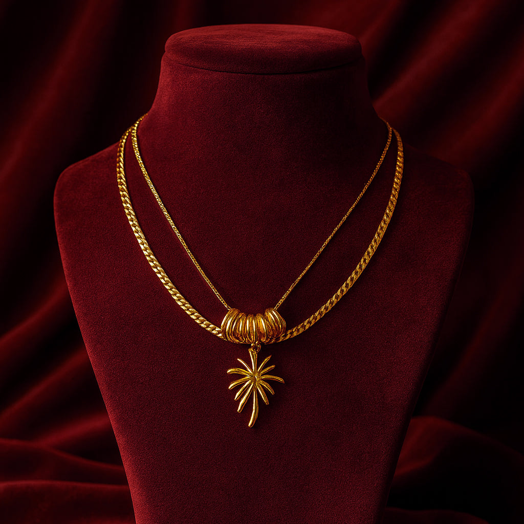 Golden Palm - Layered Pendant Necklace
