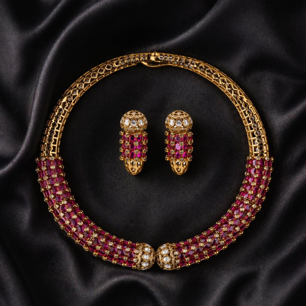 Rajasthani Pink Polki Hasli Set