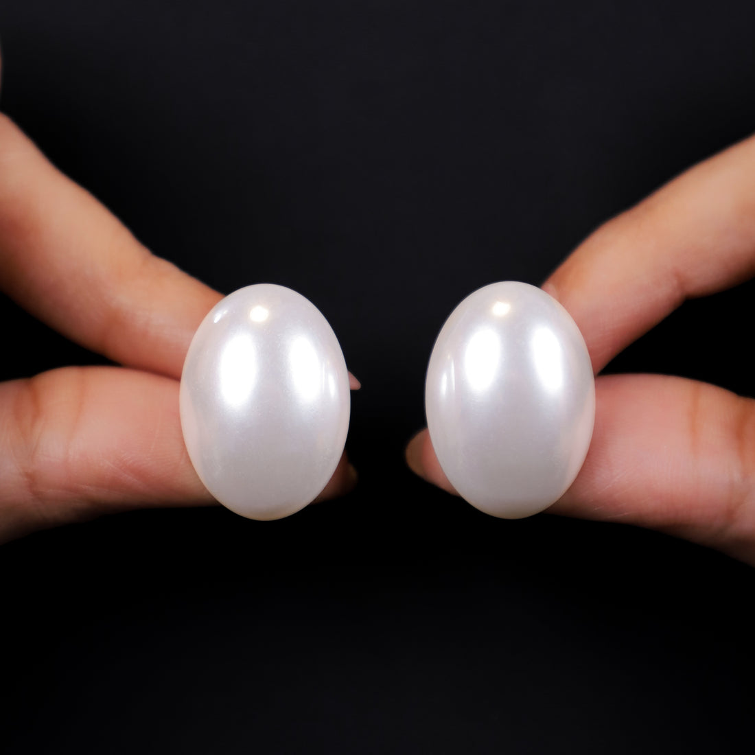 Oval Pearl Stud Earrings