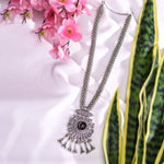 Load image into Gallery viewer, Silver Oxidised Floral Shaped Long Necklace