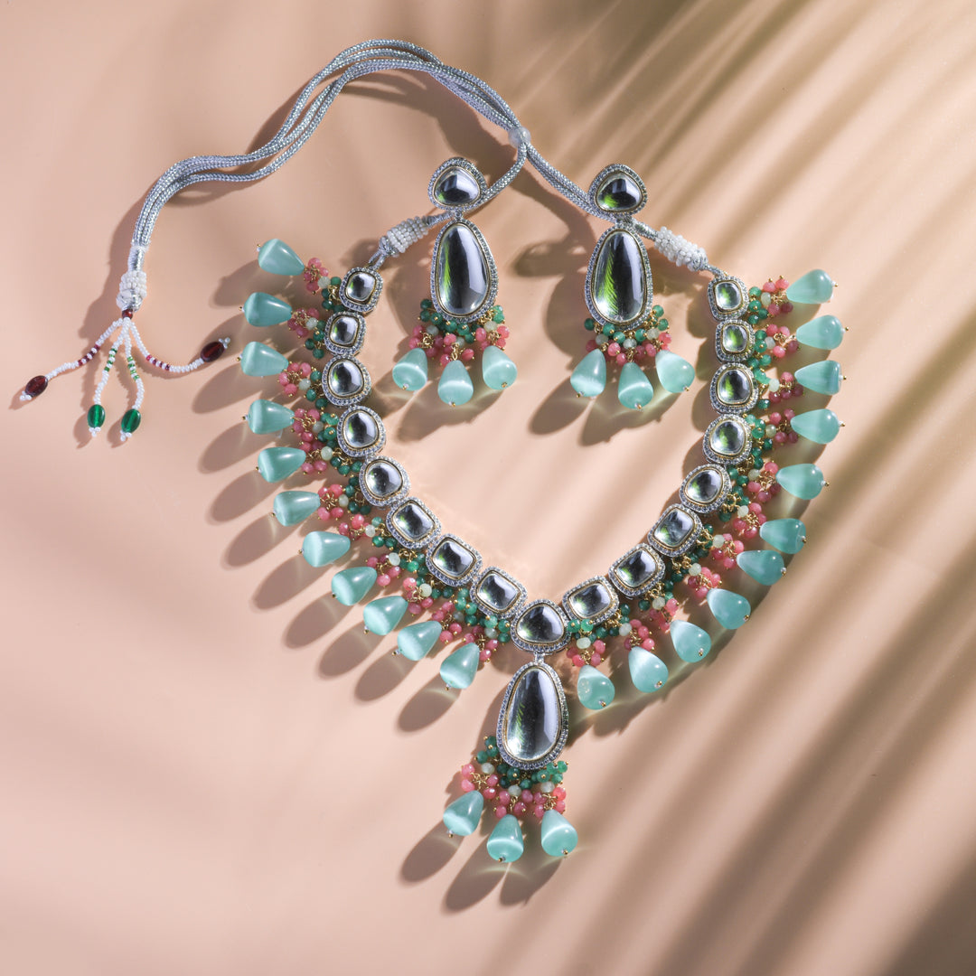 Elegant Kundan Necklace Set with Beads