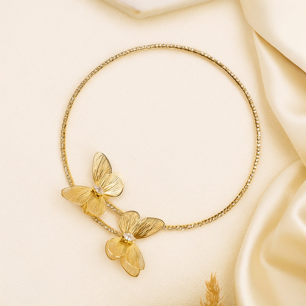 Golden Butterflies - Rhinestone Choker & Stud Earrings Set