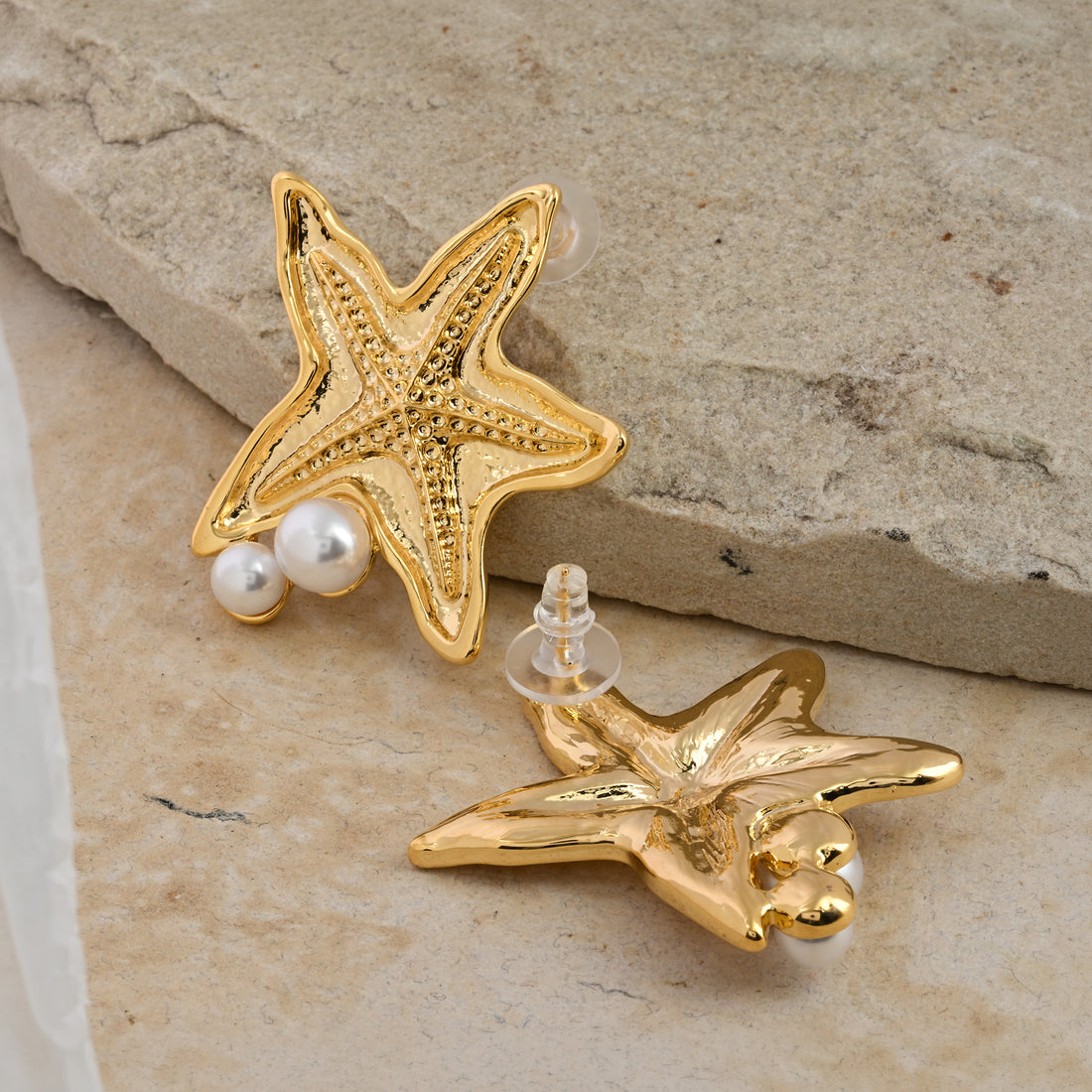 Golden Starfish & Pearl Studs