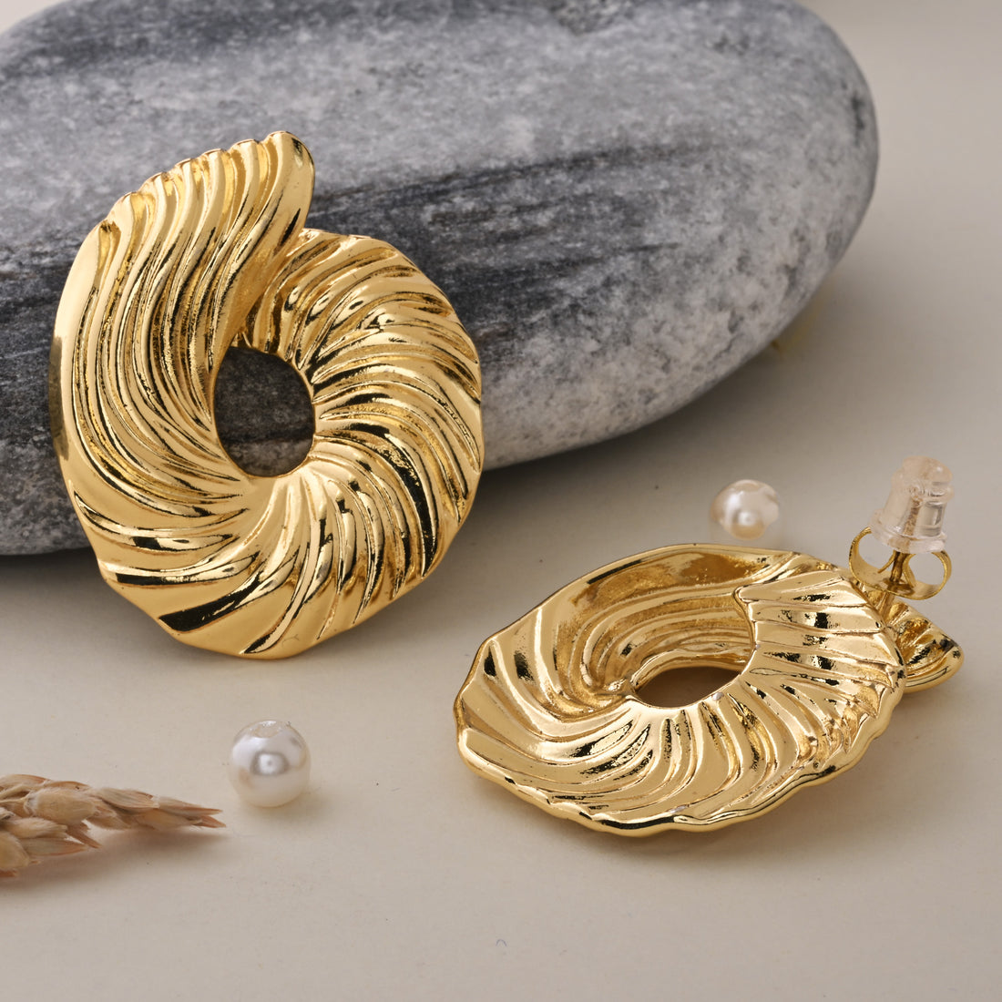 Golden Spiral Stud Earrings
