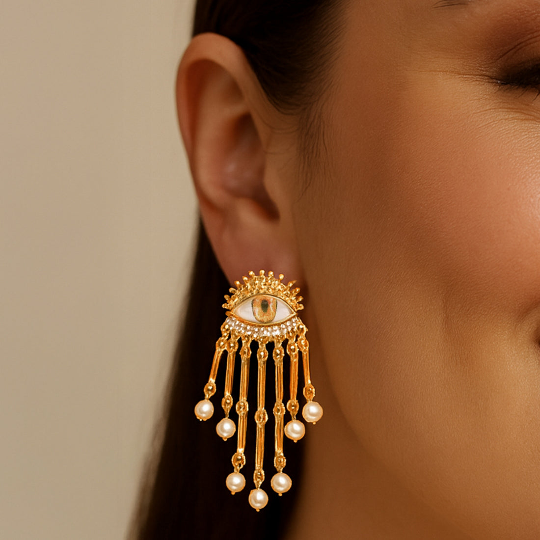 Golden Gaze - Statement Dangler Earrings