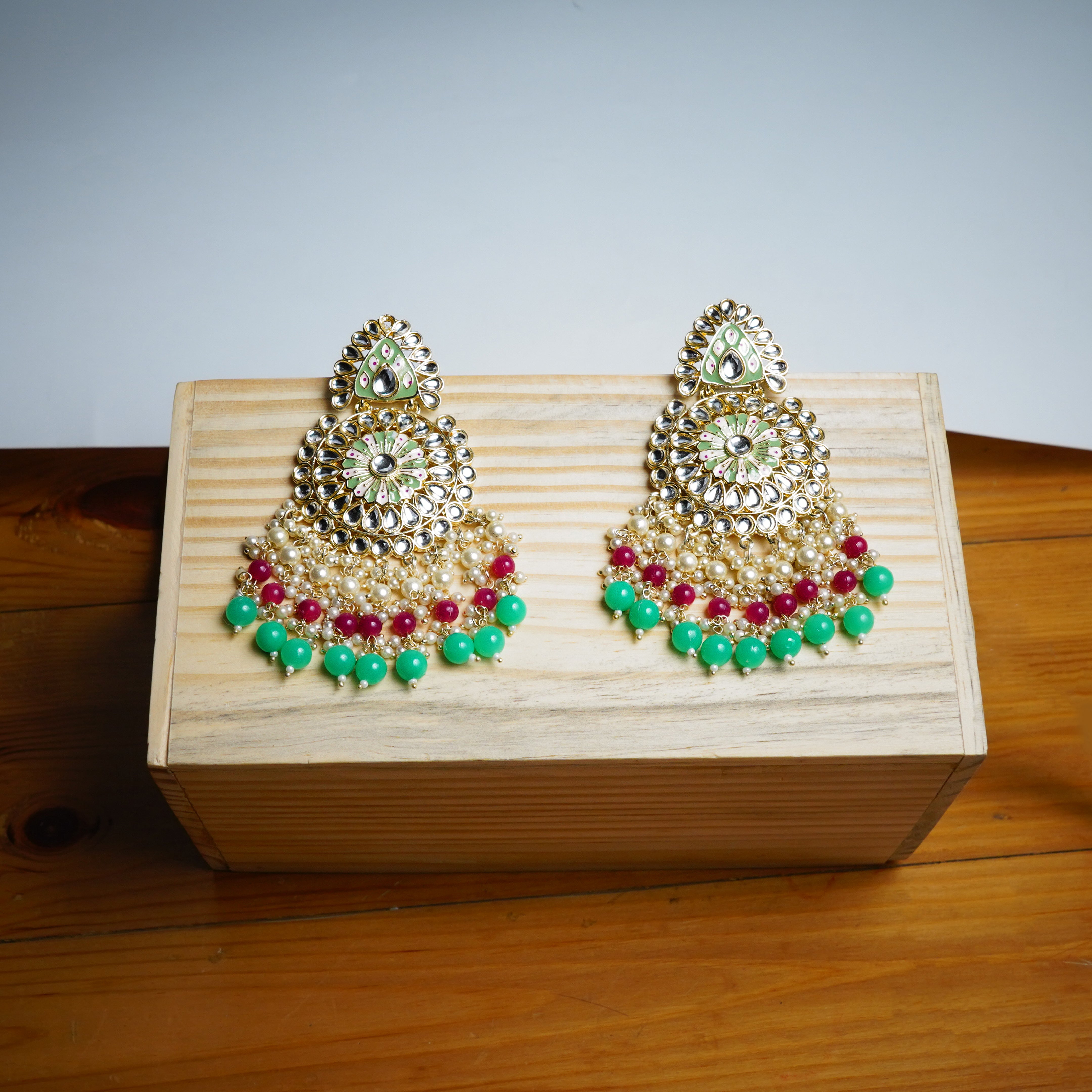 Indo Western Earring Gold & Green Plating