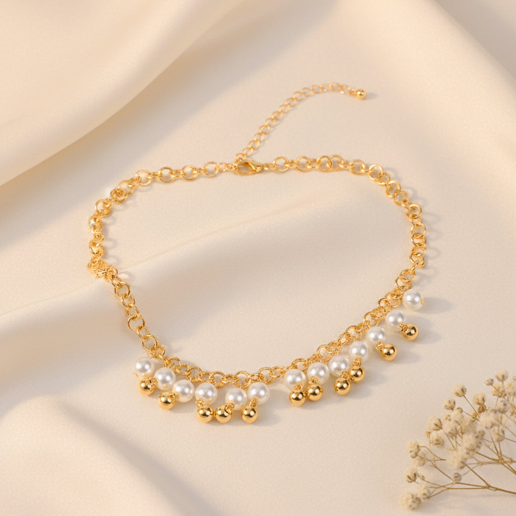 Premium Silver Pearl Beautiful Gold Plated Chain