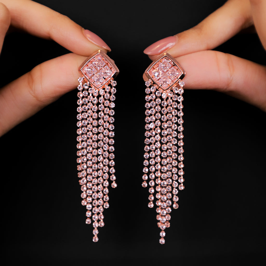 Pink Crystal Tassel Earrings