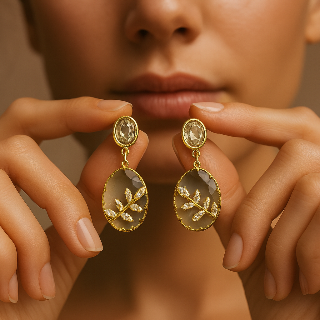 Ivory Embellished Stone Earrings