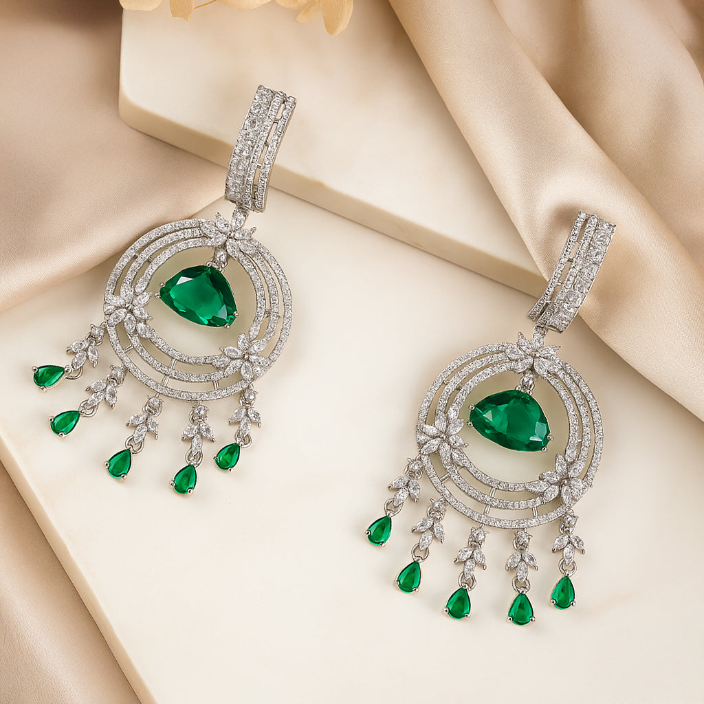 Elegance Green and White Gems Earrings