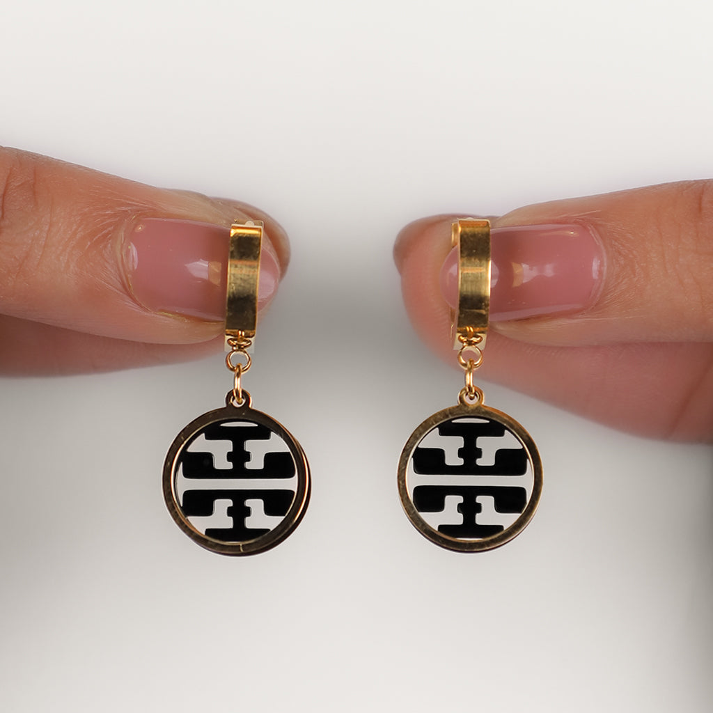 Black & Gold Round Drop Earrings