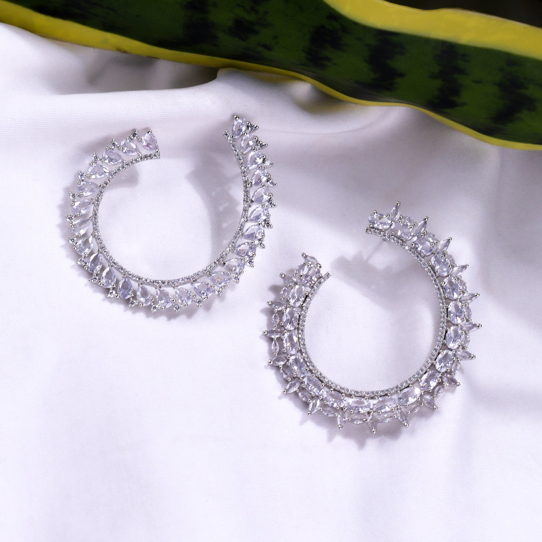 White Stone Hoops Earrings